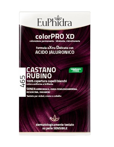 EUPHIDRA COLORPRO XD 465 CAST RUBINO GEL COLORANTE CAPELLI IN FLACONE + ATTIVANTE + BALSAMO + GUANTI